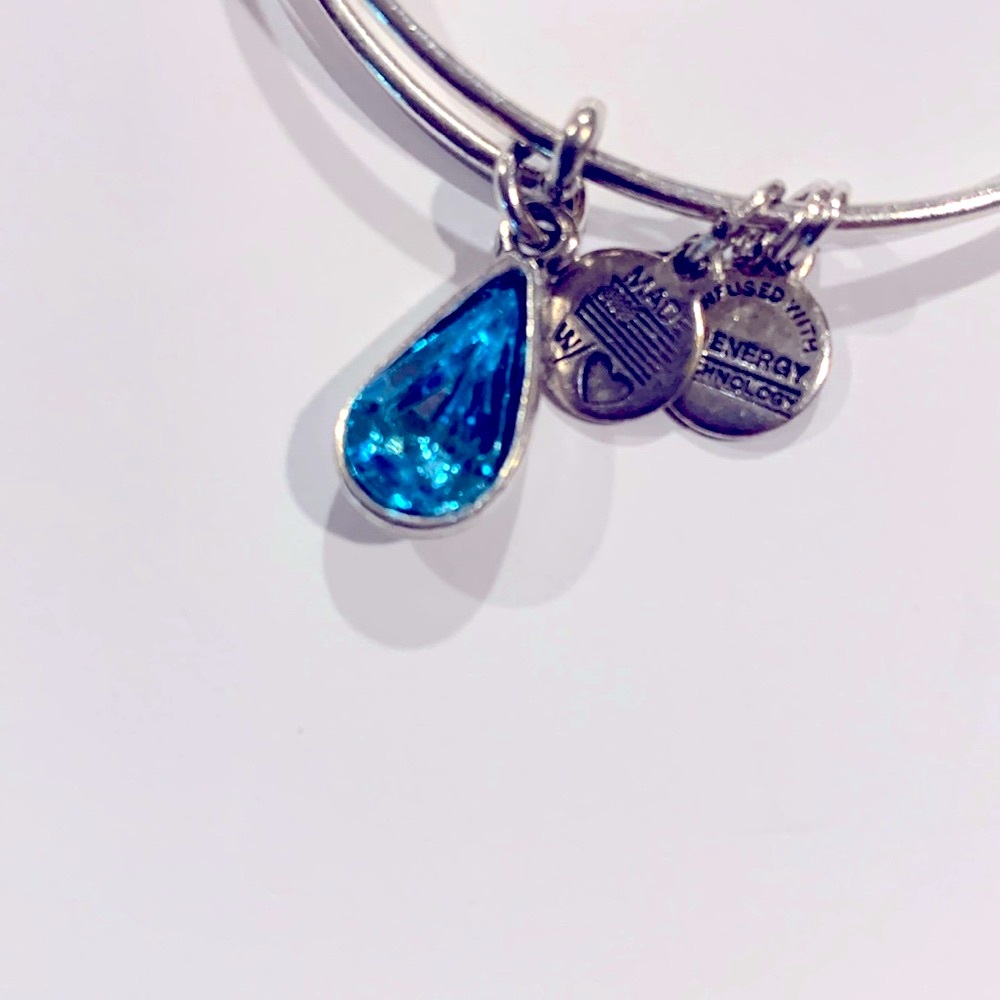 Alex and Ani March birthstone Aquamarine teardrop silver bangle bracelet - Picture 2 of 3